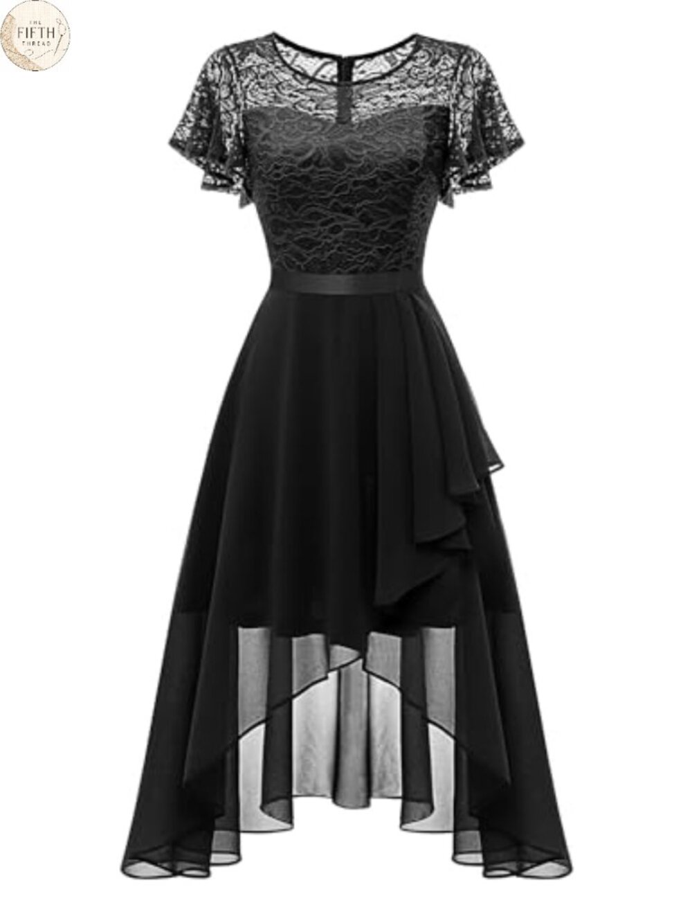 Lace Chiffon High Low Formal Dress Flutter Sleeve Midi Wedding Guest Prom